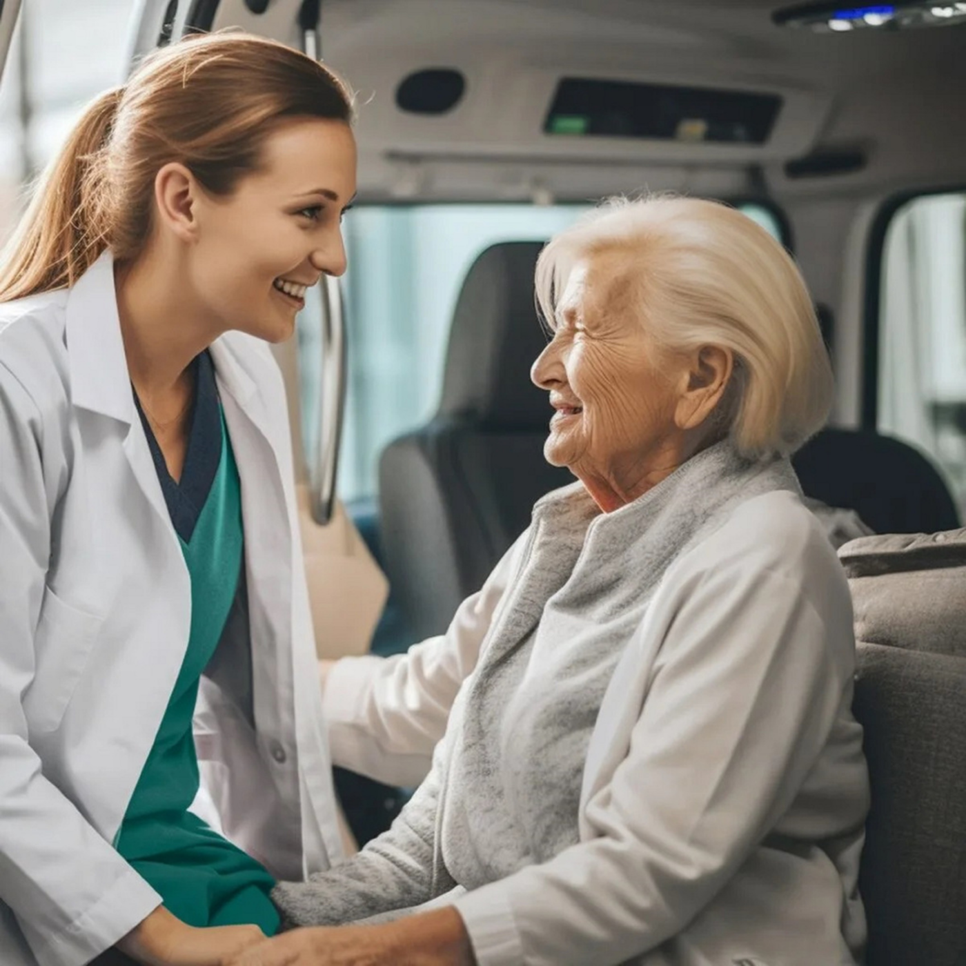 A caregiver helping an older client, smiling together