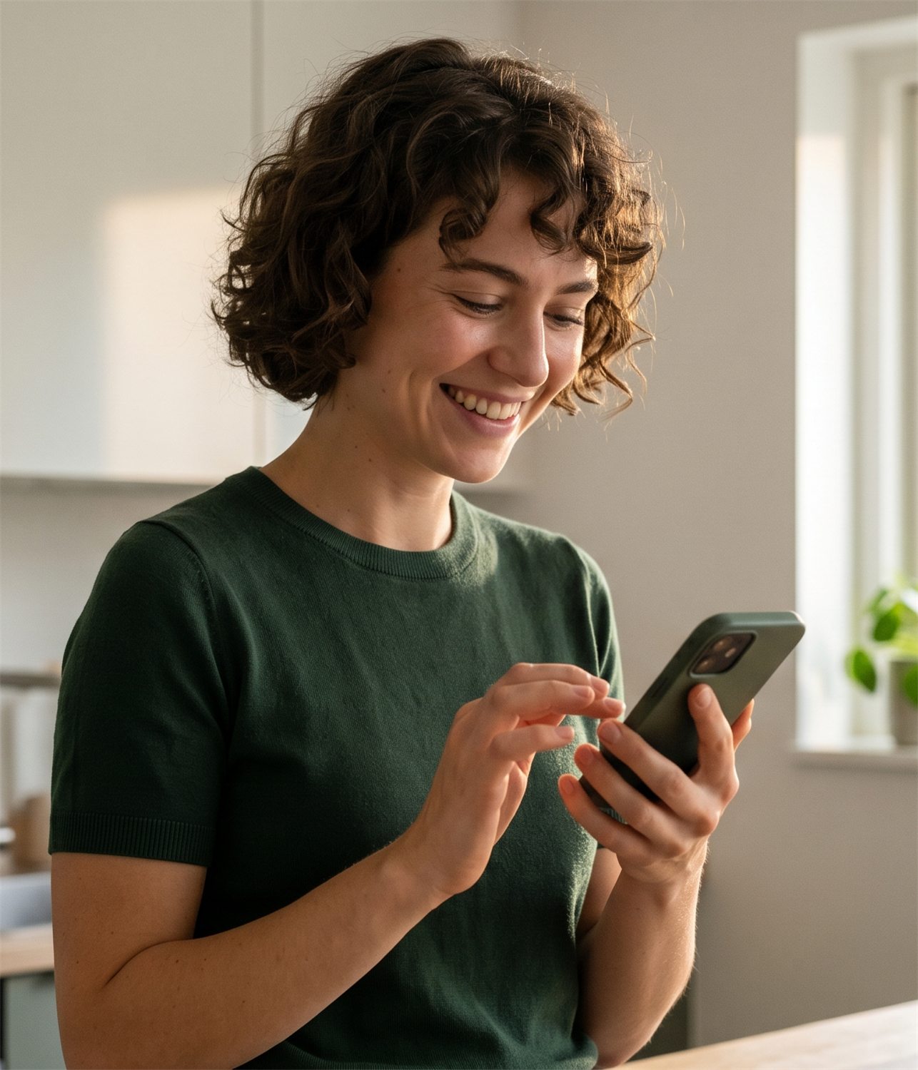 Caregiver checking her visit details on the Neem app at home