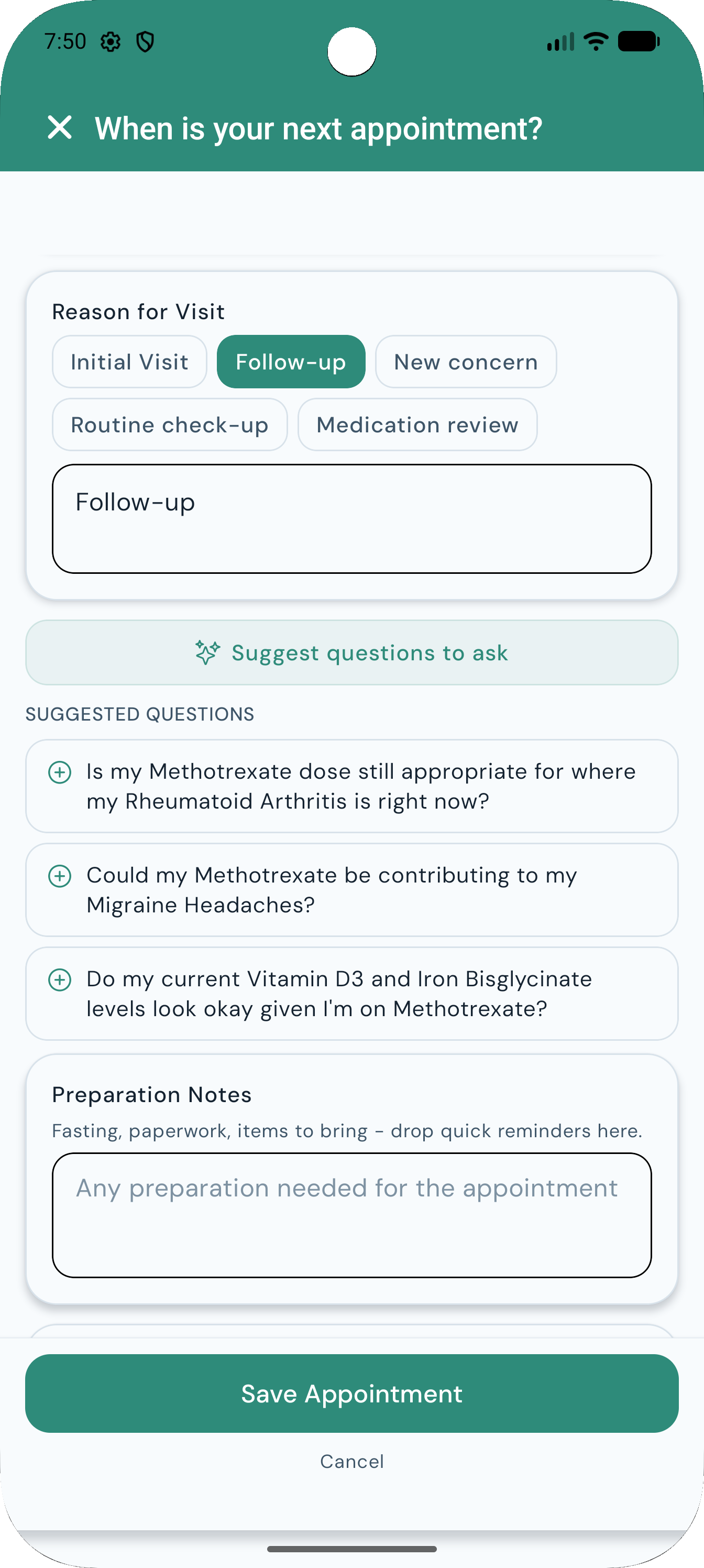 Neem Health AI appointment preparation screen