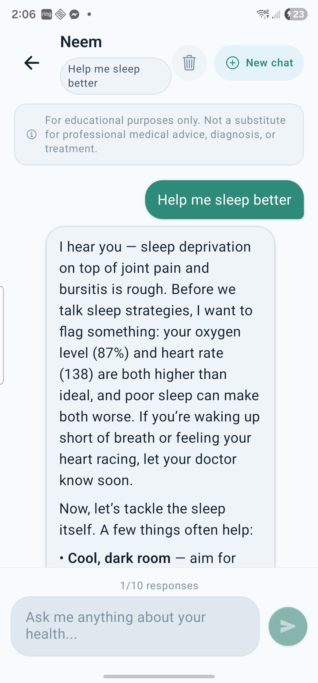 Neem chat helping connect symptoms, medications, and health context in one conversation