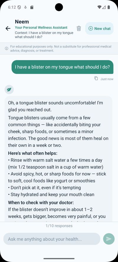 Neem helping with an everyday symptom question