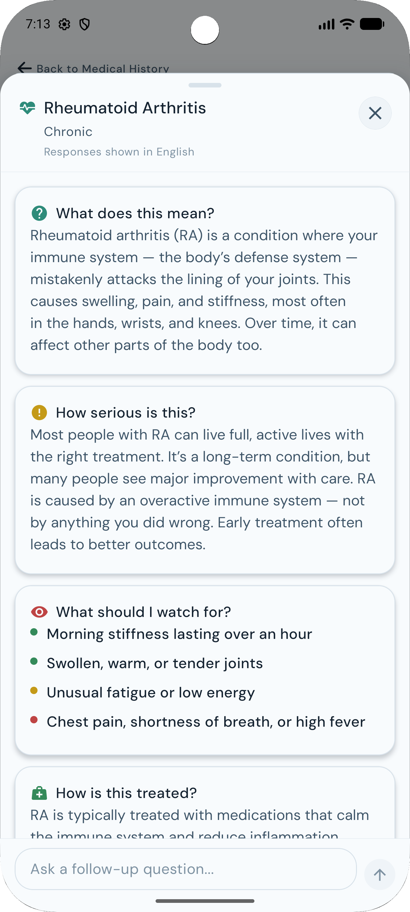 Neem Health AI rheumatoid arthritis explanation screen